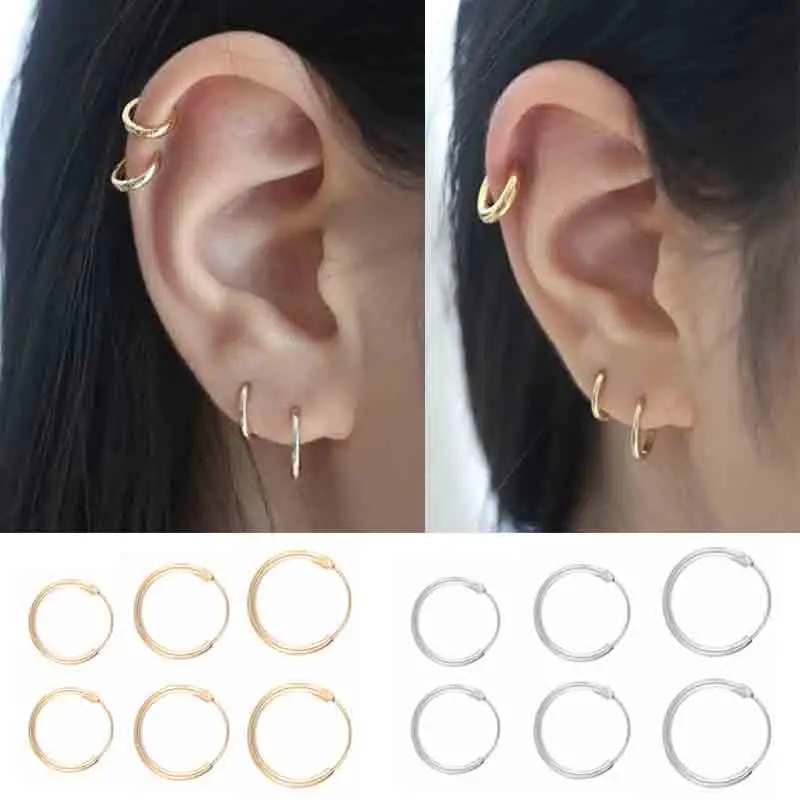 

6pcs/lot Fashion Ear Ring Set Women Men Punk Ear Hoop Circle Earring Rings Piercing Earings Hoops Jewelry Accessory Gold