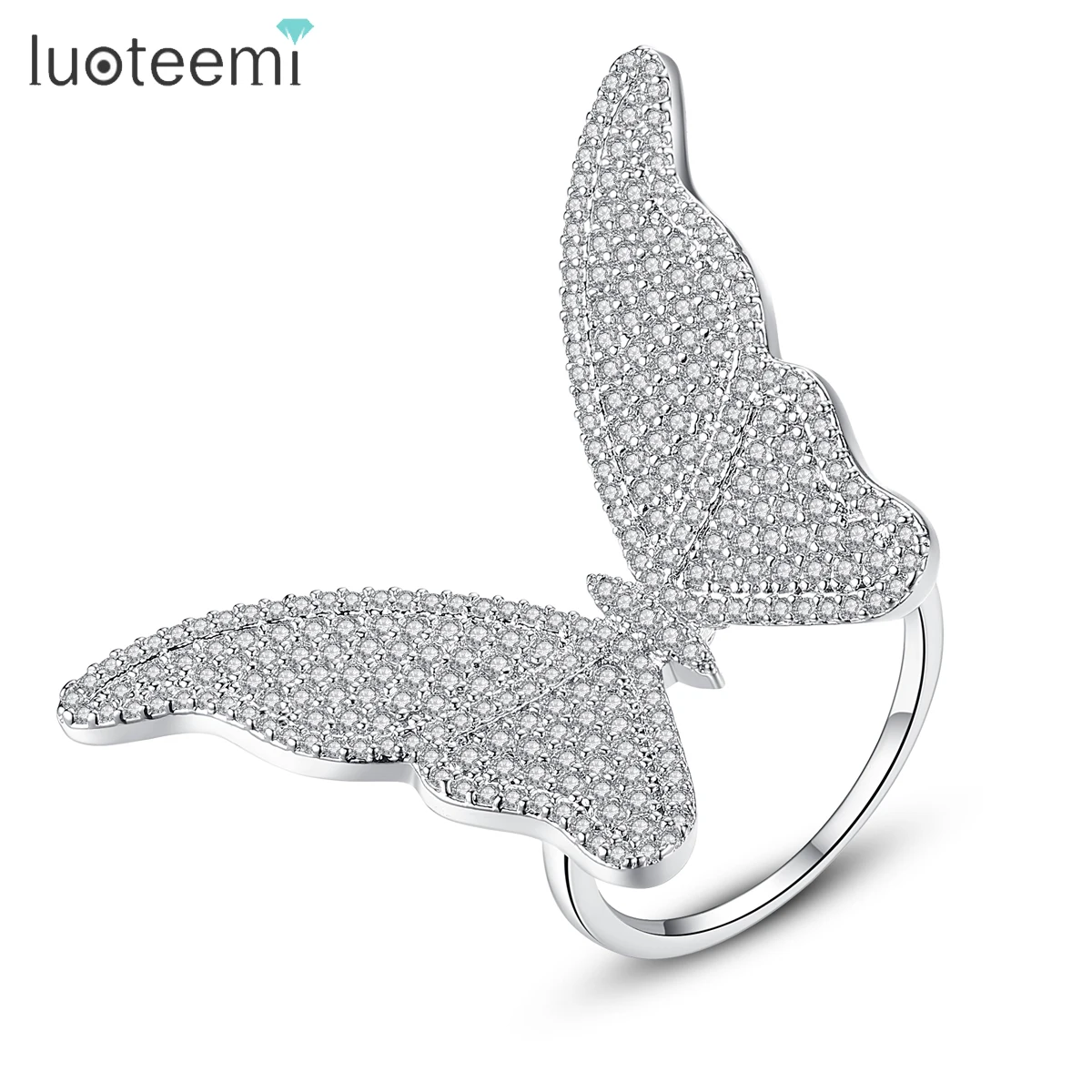 

LUOTEEMI Spring Big Butterfly Ring for Women Vintage Ring with Cubic Zirconia Stones Bijoux Jewellery Party Gifts Wedding Rings