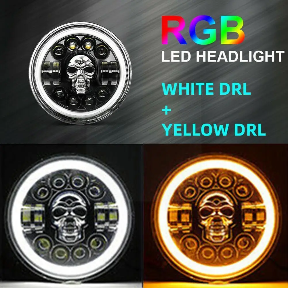 

RGB IP67 7 Inch LED Headlights DRL Hi/Lo Beam H4 180W Ring Motorcycle Amber For Jeep Niva 4x4 Eye Lada 12V Angel Offroad E6M4