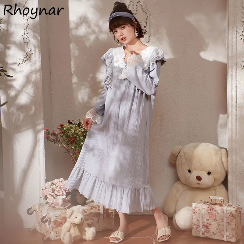 Nightgowns Women Autumn Temperament V-neck Lace Patchwork Design Elegant Tender Sleepdress Cozy Homewear Girls Pull Ulzzang Ins
Nightgowns Women Autumn Temperament V-neck Lace Patchwork Design Elegant Tender Sleepdress Cozy Homewear Girls Pull Ulzzang Ins