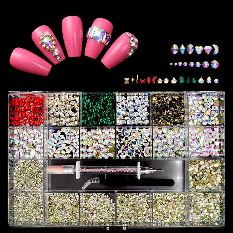 21 Grids Glass Nail Art Decorations Multi Shapes with Dual-ended Dotting Pen Tweezers Set DIY Nails Manicure Tool
21 Grids Glass Nail Art Decorations Multi Shapes with Dual-ended Dotting Pen Tweezers Set DIY Nails Manicure Tool