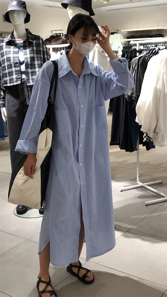 SuperAen 2021 Autumn Stripes Blue Background.Straight Turn-down Collar Casual Ankle-Length Dresses for Women
SuperAen 2021 Autumn Stripes Blue Background.Straight Turn-down Collar Casual Ankle-Length Dresses for Women