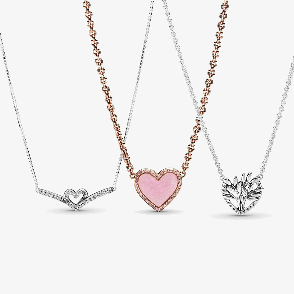 925 Sterling Silver Family Tree Pink Swirl Wishbone Heart Collier Necklace For Women Brand Original Necklace Jewelry Gift
925 Sterling Silver Family Tree Pink Swirl Wishbone Heart Collier Necklace For Women Brand Original Necklace Jewelry Gift