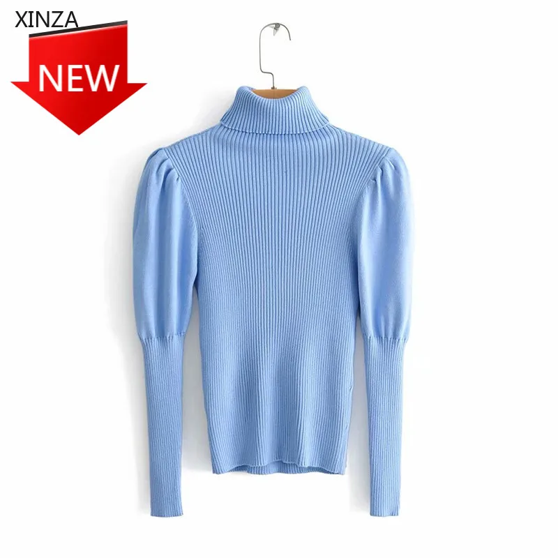 Sweater Long Puff Sleeve Fashion Pullover Woman Fitted Winter Sweaters Vintage Knitted Top 2021 Women Blue High Collar Knit
Sweater Long Puff Sleeve Fashion Pullover Woman Fitted Winter Sweaters Vintage Knitted Top 2021 Women Blue High Collar Knit