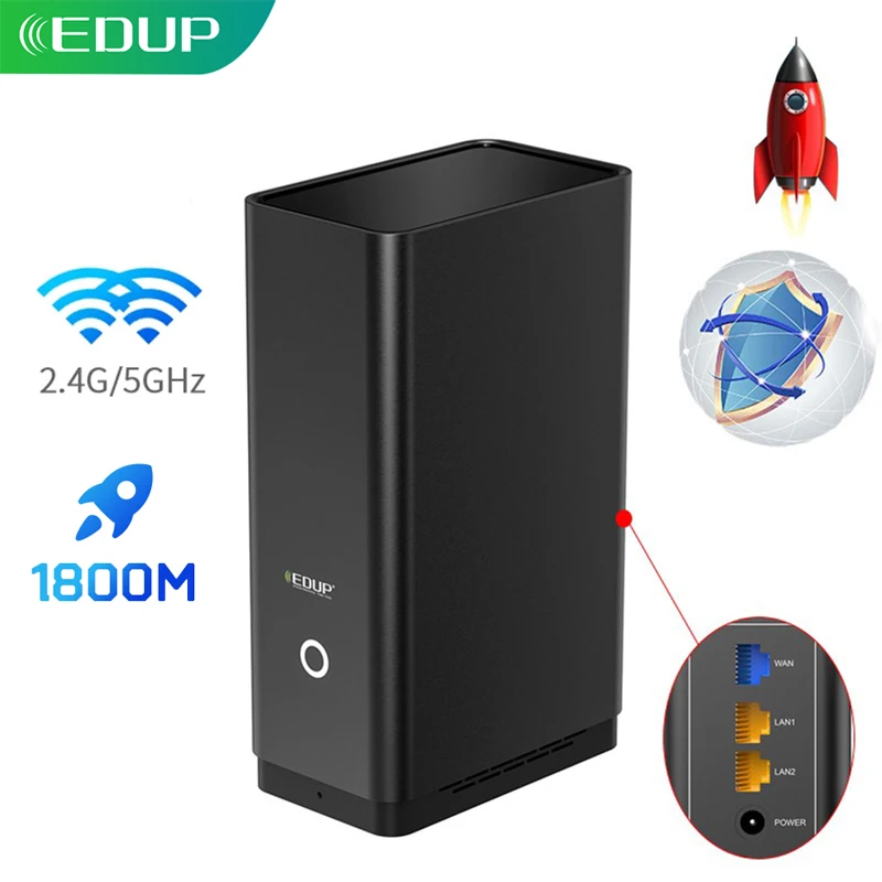 EDUP 1800Mbps WiFi Router Dual Band 2.4G/5Ghz AX1800M Gigabit Rate Wireless Internet Router With USB 3.0 WLAN LAN Ethernet
EDUP 1800Mbps WiFi Router Dual Band 2.4G/5Ghz AX1800M Gigabit Rate Wireless Internet Router With USB 3.0 WLAN LAN Ethernet