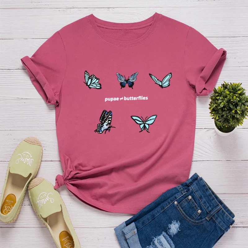Summer Women Cotton T-Shirt Plus Size S-5XL Blue Butterfly Letter Print Shirt Casual Tops O Neck Short Sleeve Tees Shirts
Summer Women Cotton T-Shirt Plus Size S-5XL Blue Butterfly Letter Print Shirt Casual Tops O Neck Short Sleeve Tees Shirts