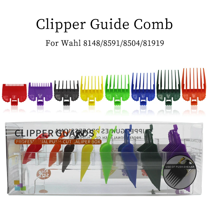 8Pcs Colorful Hair Clipper Limit Comb Guide Attachment Set With Box For Wahl 8148/8591/8504/81919
8Pcs Colorful Hair Clipper Limit Comb Guide Attachment Set With Box For Wahl 8148/8591/8504/81919