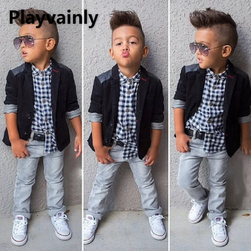 Boy Suit 2021 New Baby plaid shirt+suit jacket +jeans pants Fashion 3PCS Outfits Set Baby Clothes E100221
Boy Suit 2021 New Baby plaid shirt+suit jacket +jeans pants Fashion 3PCS Outfits Set Baby Clothes E100221