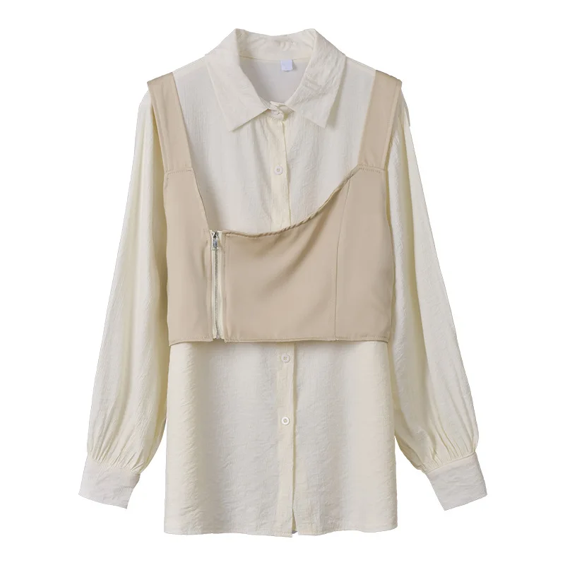 ZAWAHIKI Korean Fake Two Piece Solid Casual Turn-down Collar Elegant Blusas Mujer 2021 Spring Loose Vintage Women's Blouse
ZAWAHIKI Korean Fake Two Piece Solid Casual Turn-down Collar Elegant Blusas Mujer 2021 Spring Loose Vintage Women's Blouse