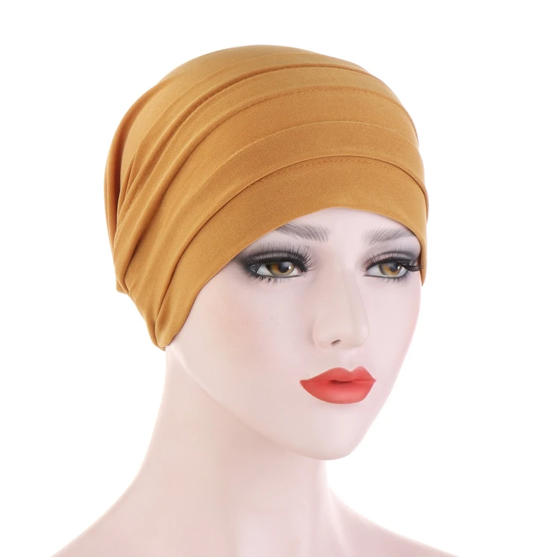 2020 New Elastic Cotton Turban Hat Pure Color Women Warm Winter Headscarf Bonnet Inner Hijabs Cap Muslim Hijab femme Wrap Head |