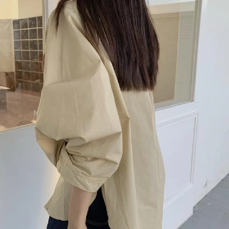 Women's Stylish Shirts Solid O-Neck Patchwork Puff Sleeves Single Breasted Women Oversized Blouses Autumn Spring 2021
Women's Stylish Shirts Solid O-Neck Patchwork Puff Sleeves Single Breasted Women Oversized Blouses Autumn Spring 2021