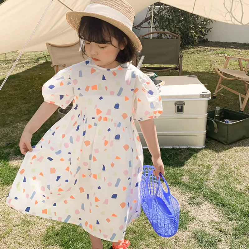 Summer Girls Dress Sweet Style Geometric Pattern Puff Sleeve Princess Dress Baby Kids Clothes Children'S Clothing
Summer Girls Dress Sweet Style Geometric Pattern Puff Sleeve Princess Dress Baby Kids Clothes Children'S Clothing