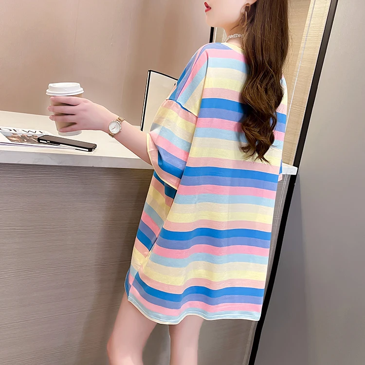Nkandby Summer Women`s Cotton Tshirt Colorful Stripe Casual Loose Large Size T Shirt Short Sleeve Tops Oversize Clothing Female
Nkandby Summer Women`s Cotton Tshirt Colorful Stripe Casual Loose Large Size T Shirt Short Sleeve Tops Oversize Clothing Female