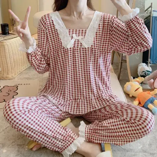 Cute cartoon sleepwear set long sleeve trousers pajamas for women casual plaid pijama suit sweet autumn winter pyjamas womens
Cute cartoon sleepwear set long sleeve trousers pajamas for women casual plaid pijama suit sweet autumn winter pyjamas womens