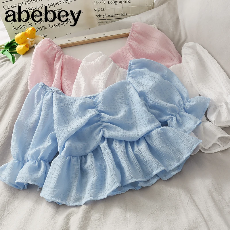 Chiffon Blouses Women Puff Sleeve Ruched Front Blouse Flounce Hem Textured Chiffon Sweet Shirts French Style Vintage
Chiffon Blouses Women Puff Sleeve Ruched Front Blouse Flounce Hem Textured Chiffon Sweet Shirts French Style Vintage