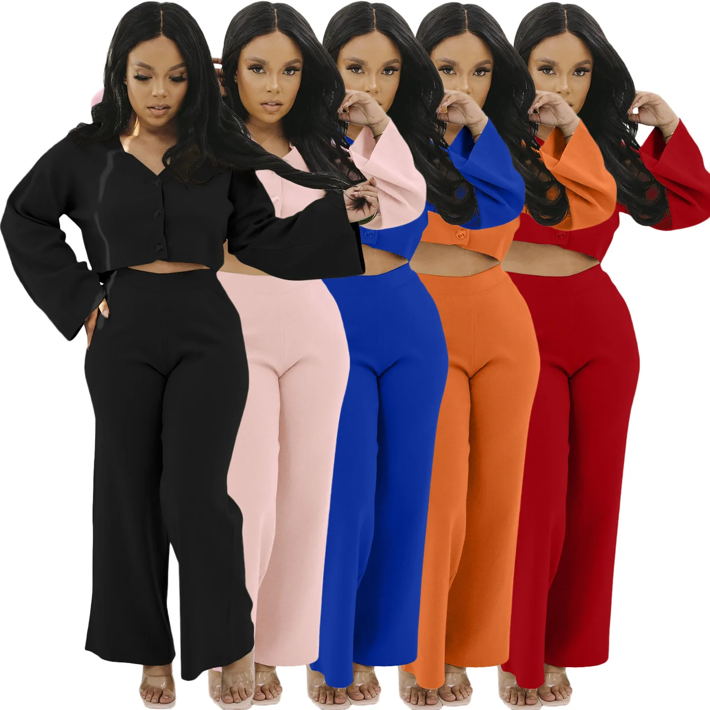 51F124European and American women's loose two piece leisure home suit wide leg pants loose sleeve suit two piece set
51F124European and American women's loose two piece leisure home suit wide leg pants loose sleeve suit two piece set