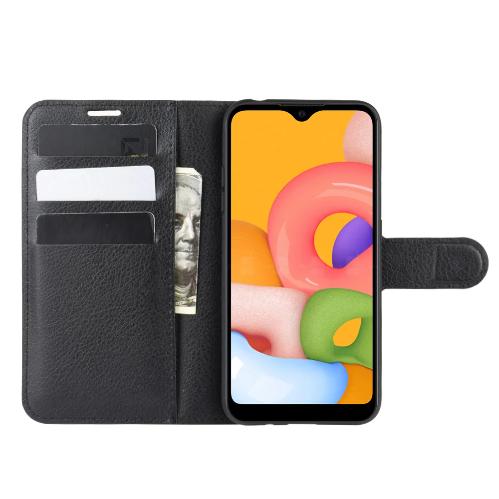 Флип чехол для Samsung Galaxy A01 мягкий силиконовый бумажник с подставкой кожаный