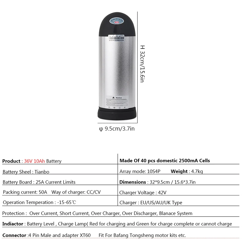 E-Bike powerful Lithium Electric Bike Kettle Battery 36V 10Ah Water Bottle Bicycle Battery Pack for Bafang Mid Crank Motor Kit
E-Bike powerful Lithium Electric Bike Kettle Battery 36V 10Ah Water Bottle Bicycle Battery Pack for Bafang Mid Crank Motor Kit