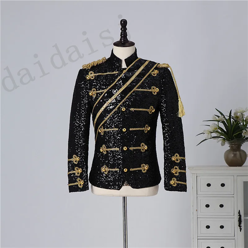 

New men's clothing fashion slim MJ Michael Jackson coat dance Sequins suit jacket stage singer costumes coaplay costume and wig