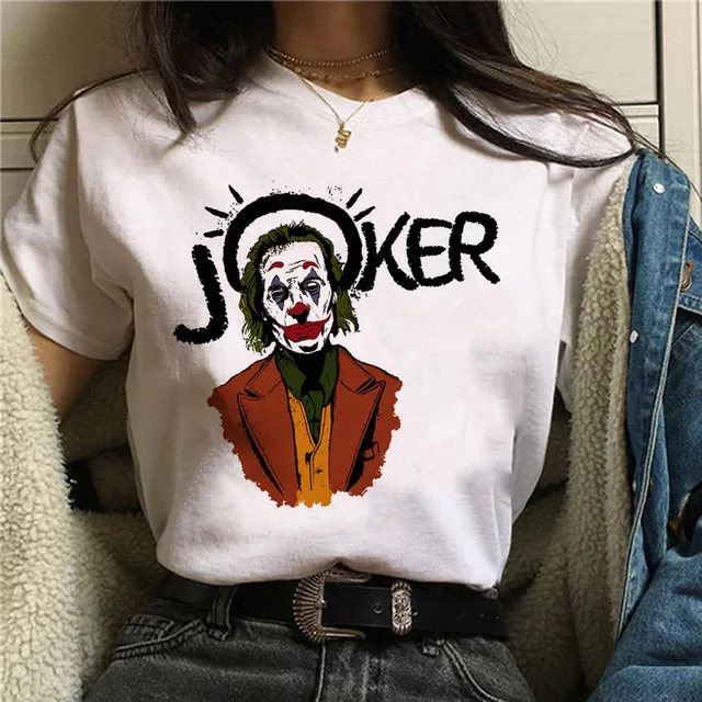 Женская футболка в стиле Харадзюку BONJEAN белая Повседневная с принтом Joaquin Phoenix Joker