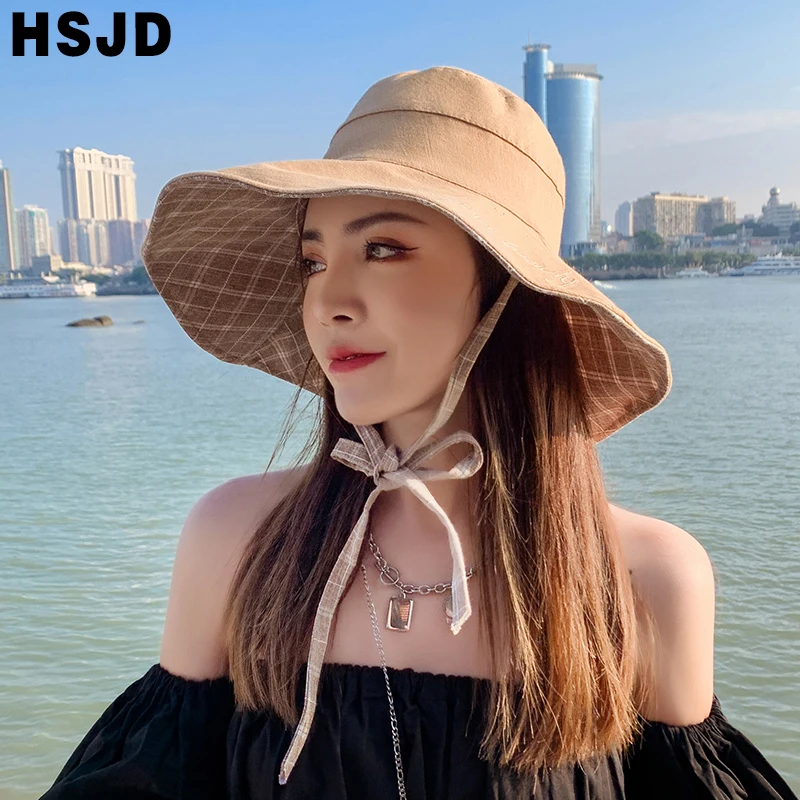 Summer Women Double Sided Plaid Sun Hats With Bandage Wide Brim Foldable Anti-UV Beach Hat Women's Cap Floppy Hats Flat Caps Bob
Summer Women Double Sided Plaid Sun Hats With Bandage Wide Brim Foldable Anti-UV Beach Hat Women's Cap Floppy Hats Flat Caps Bob