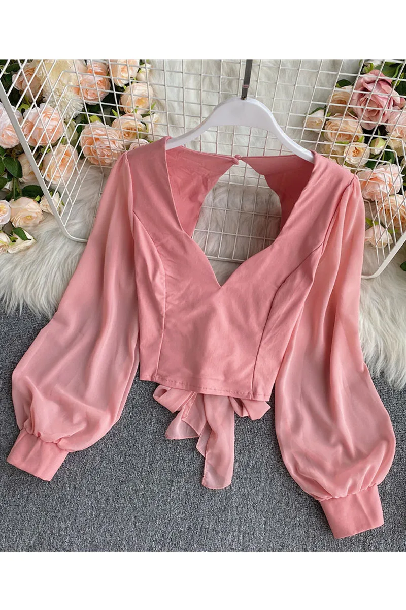 Dignified Hollow Sexy Inspirational Deep V-neck Pullover Shirt Summer Backless Lace-up Waist Trimming Versatile Top for Women
Dignified Hollow Sexy Inspirational Deep V-neck Pullover Shirt Summer Backless Lace-up Waist Trimming Versatile Top for Women