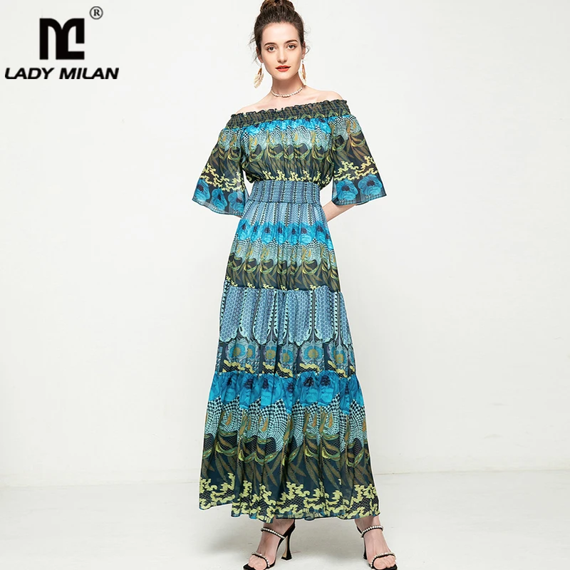Women's Runway Dresses Slash Neckline Short Sleeves Off the Shoulder Printed Fashion Long Dress Vestidos
Women's Runway Dresses Slash Neckline Short Sleeves Off the Shoulder Printed Fashion Long Dress Vestidos