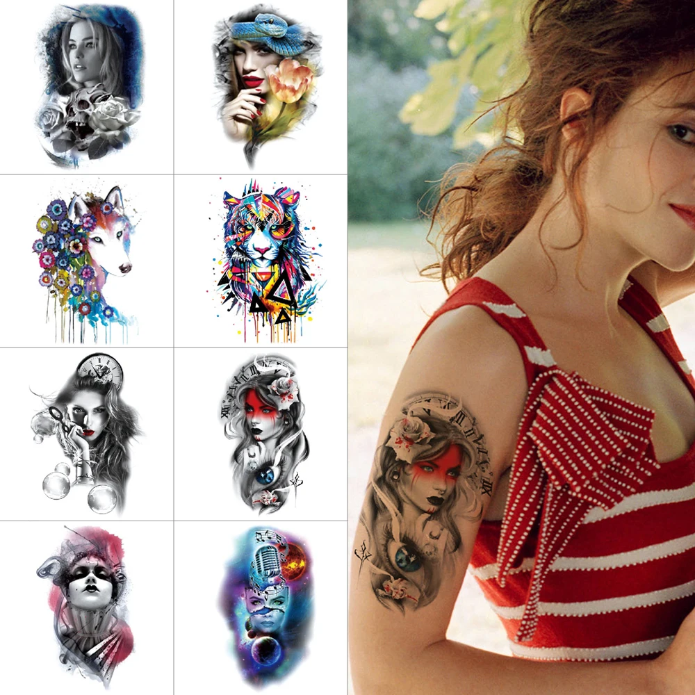 

Woman temporary tattoo stickers Tiger wolf fox owl Animal waterproof fake tattoo Killer gothic watercolor tattoos for Arm body