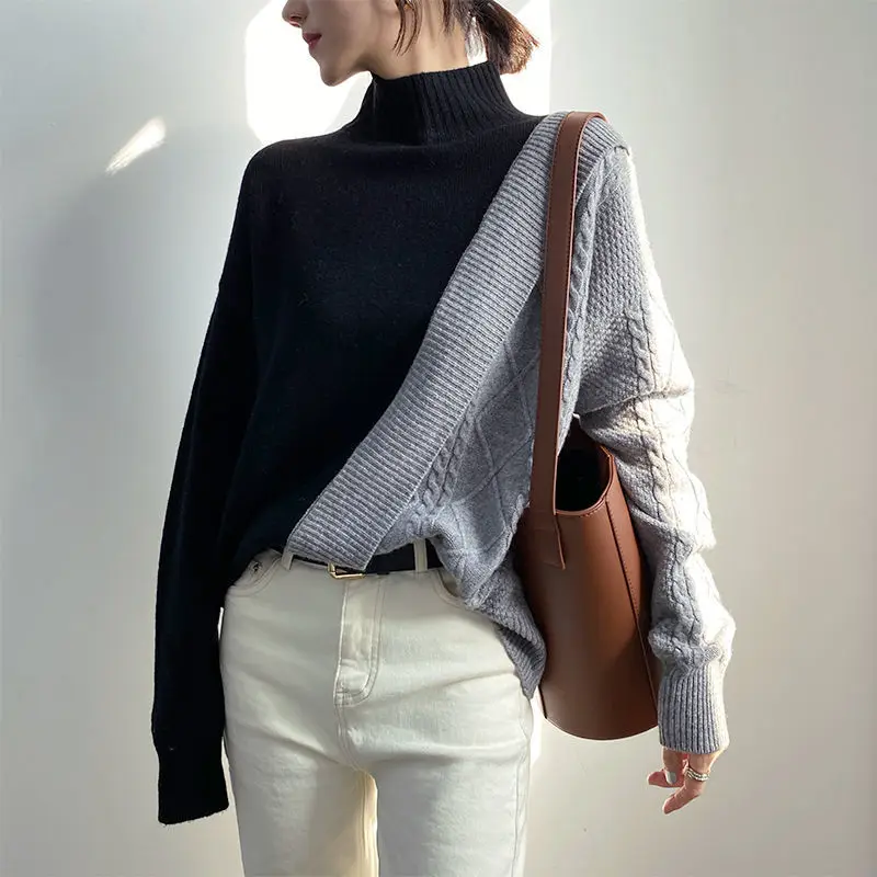 Дизайнерский контрастный свитер с воротником-хомутом, новинка 2022, осенне-зимний Свободный пуловер в западном стиле
Дизайнерский контрастный свитер с воротником-хомутом, новинка 2022, осенне-зимний Свободный пуловер в западном стиле