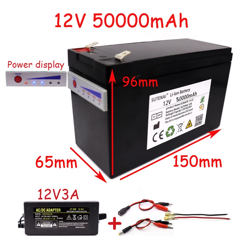 New Power Display 12v 50a 18650 Lithium Battery Pack Is Suitable for Solar Energy and Electric Vehicle Battery + 12.6v3a Charger
New Power Display 12v 50a 18650 Lithium Battery Pack Is Suitable for Solar Energy and Electric Vehicle Battery + 12.6v3a Charger