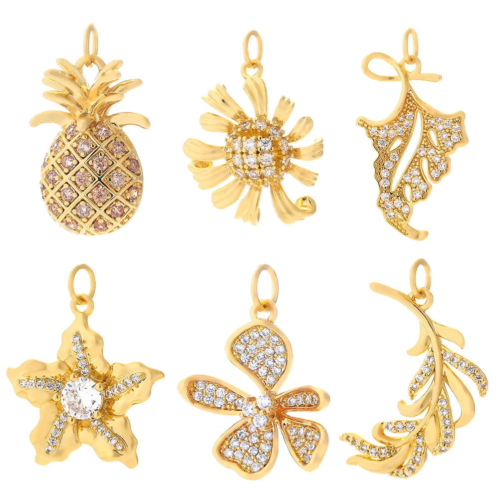 Flower Jewelry Charms for Earrings Necklace Bracelet Making Cute Cubic Zircon Plant Fruit Designer Pendant Charms Gold Copepr
Flower Jewelry Charms for Earrings Necklace Bracelet Making Cute Cubic Zircon Plant Fruit Designer Pendant Charms Gold Copepr