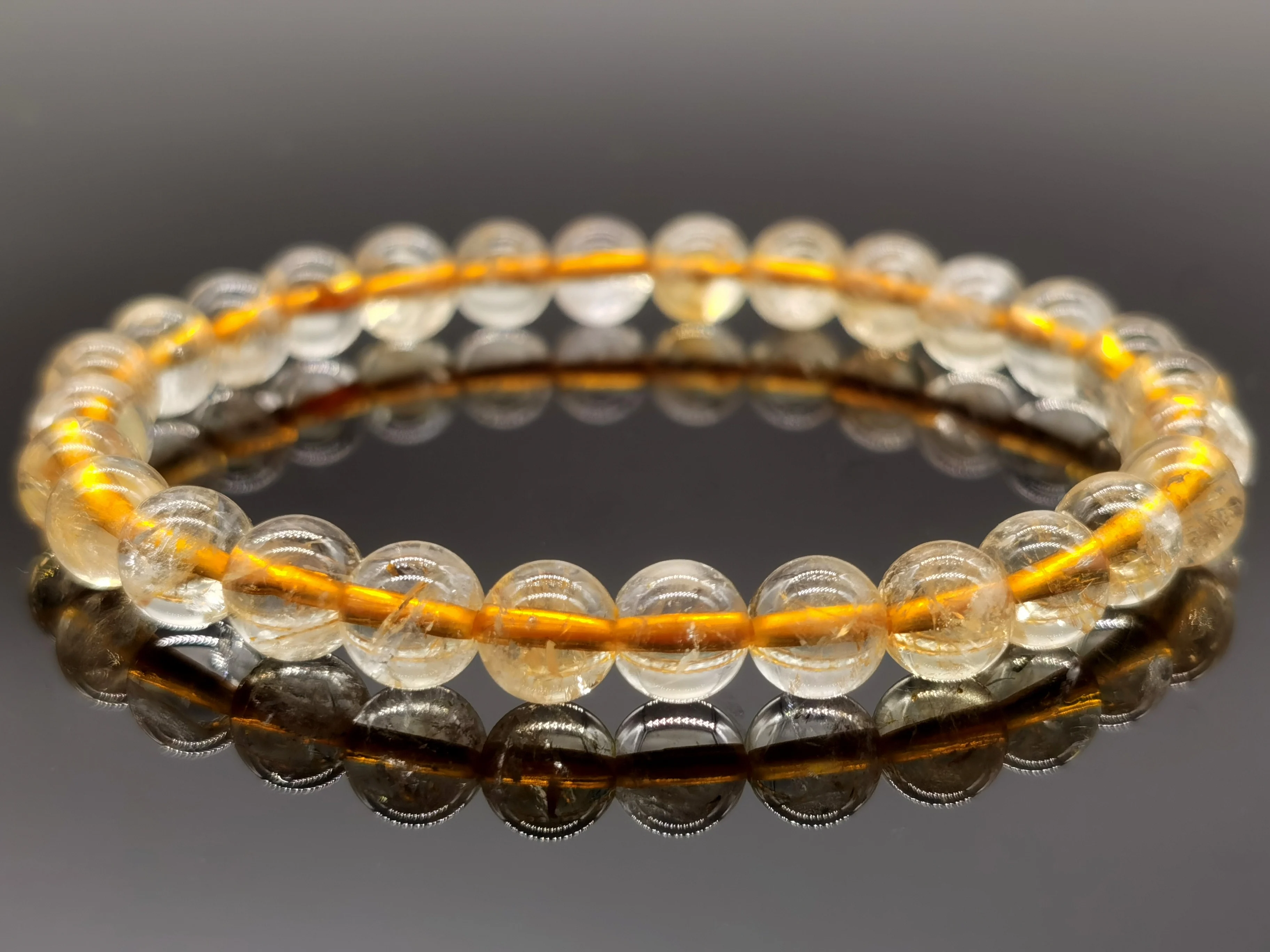 

Natural Citrine 6.5-7mm beautiful bracelet （2 bracelet/set ）inner diameter of about 17cm Two styles to choose from