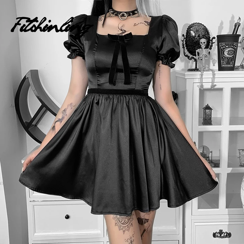 Fitshinling Goth Dress Bow Puff Sleeve Short Square Collar Pleated Elegant Dresses Gothic Vestido Feminino Preppy Style Dark
Fitshinling Goth Dress Bow Puff Sleeve Short Square Collar Pleated Elegant Dresses Gothic Vestido Feminino Preppy Style Dark