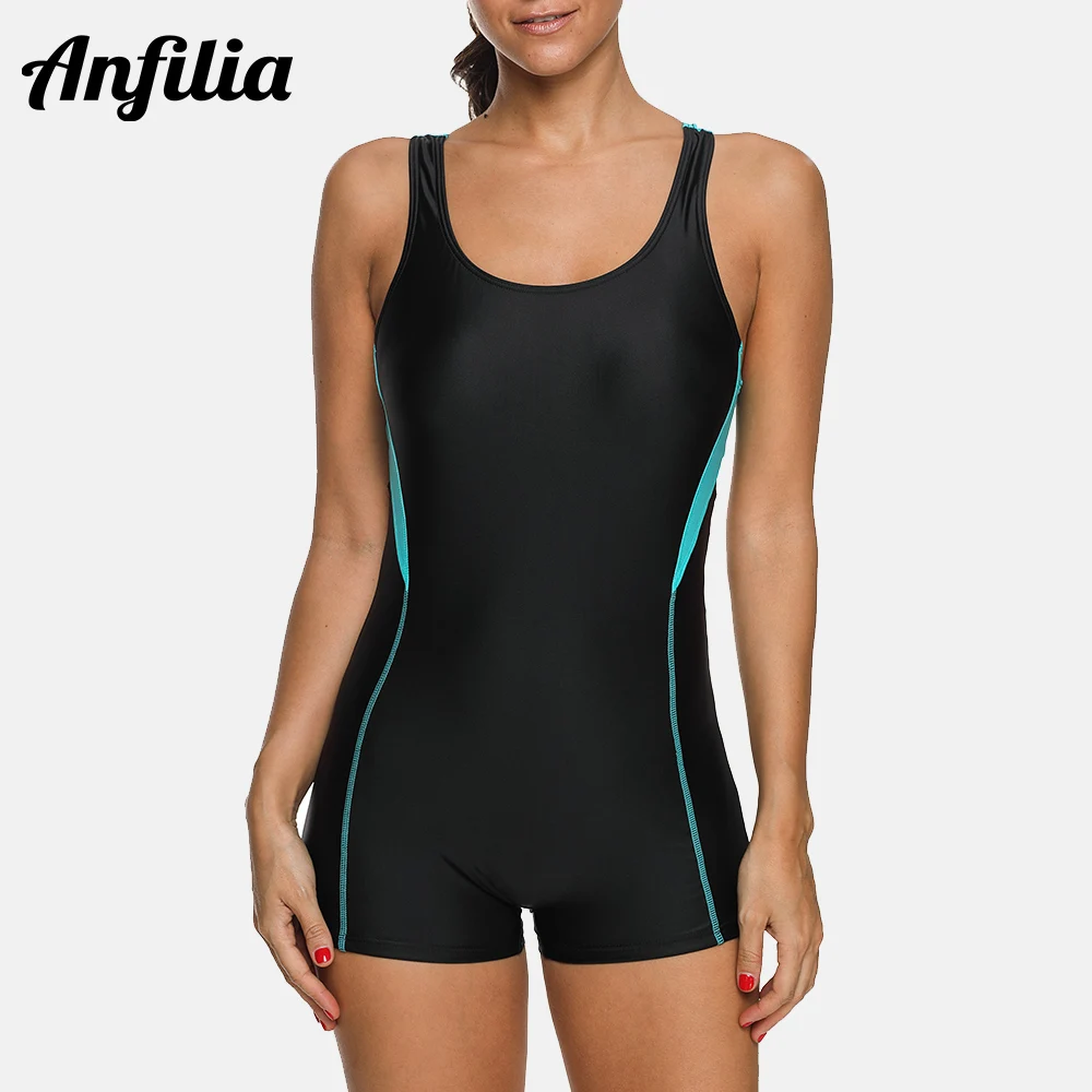 

Anfilia Women's Athletic One Piece Swimsuit Racerback Padded Shelf Bra Slimming Sporty Bathing Suit
