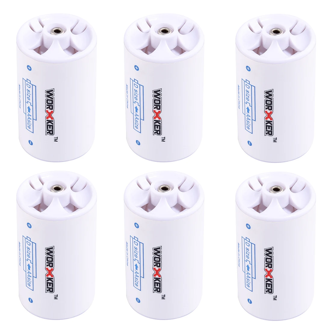 WORKER 6 Pcs Modified AA to C/D Size Spacer Plastic Battery Converter Adapter - White 
WORKER 6 Pcs Modified AA to C/D Size Spacer Plastic Battery Converter Adapter - White