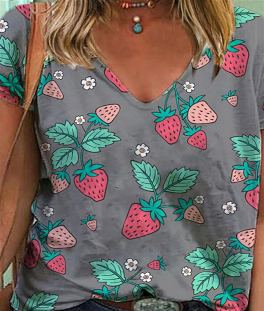 DAILOU Summer Ladies T-shirt Strawberry Print Sexy V-neck Top Woman Loose Casual Clothes Harajuku Style Short Sleeve Tee Tops
DAILOU Summer Ladies T-shirt Strawberry Print Sexy V-neck Top Woman Loose Casual Clothes Harajuku Style Short Sleeve Tee Tops