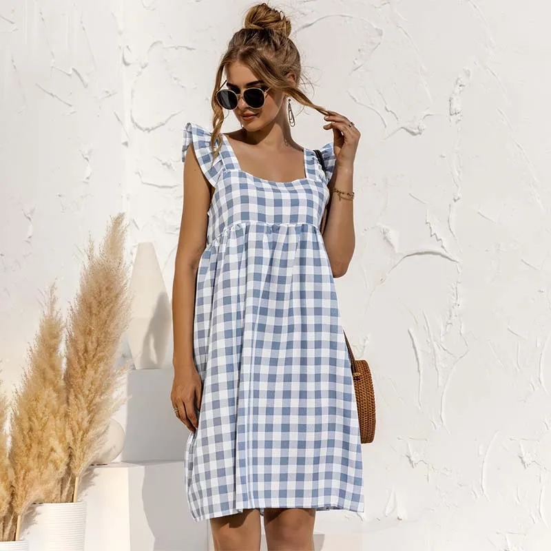 Pastoral Style Loose Waist Plaid Print Dress Women Casual Short Sleeve Ruffle Square Collar Streetwear Backless Dresses
Pastoral Style Loose Waist Plaid Print Dress Women Casual Short Sleeve Ruffle Square Collar Streetwear Backless Dresses