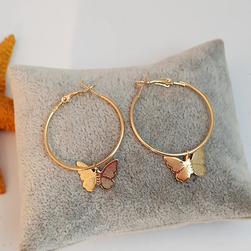 European Punk Rock Girls Gold Color Hollow Circle Hoop Earring Butterfly Drop Earrings Ear Jewelry Diy for Women | Украшения и