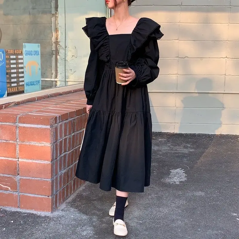 HOUZHOU Elegant Vintage Dress Women Long Sleeve Dresses Black Ruffles Square Collar Spring Autumn Streetwear 2021 Fashion Outfit
HOUZHOU Elegant Vintage Dress Women Long Sleeve Dresses Black Ruffles Square Collar Spring Autumn Streetwear 2021 Fashion Outfit