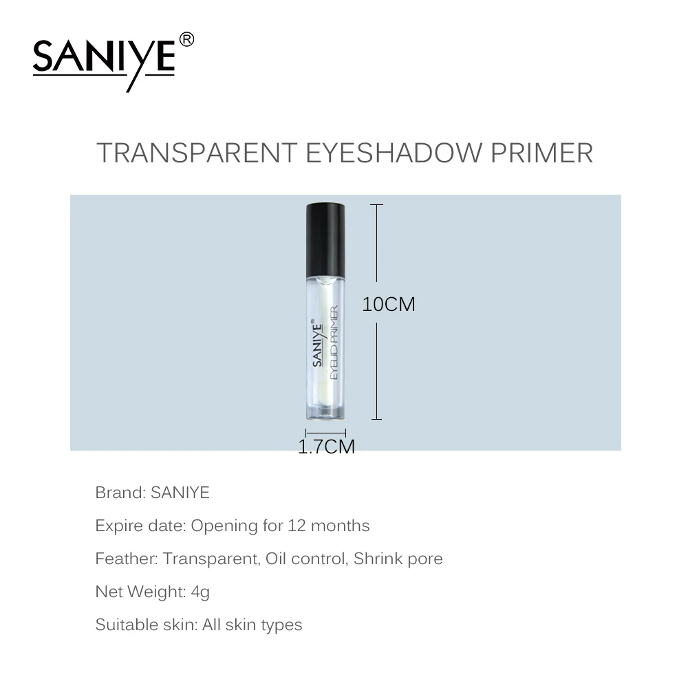 SANIYE Transparent Eyeshadow Primer Waterproof Eyes Base Cream Makeup Primer Gel Eye Under Shadow Long Lasting Cosmetic
SANIYE Transparent Eyeshadow Primer Waterproof Eyes Base Cream Makeup Primer Gel Eye Under Shadow Long Lasting Cosmetic