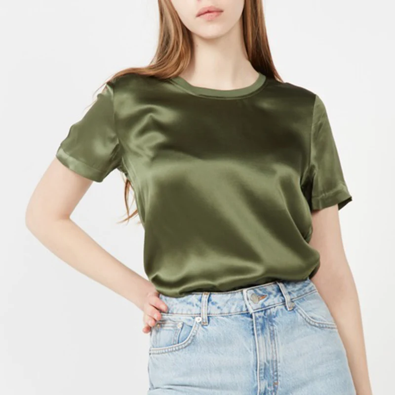Patads French light luxury T-shirt spring and summer solid color round neck Mulberry Silk Slim top women
Patads French light luxury T-shirt spring and summer solid color round neck Mulberry Silk Slim top women