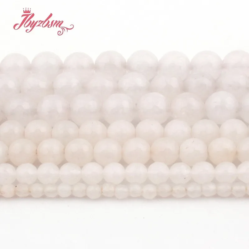 

4/6/8/10mm Round White Jades Beads Faceted Stone Beads Loose Spacer For DIY Necklace Bracelets Earring Jewelry Making Strand 15"