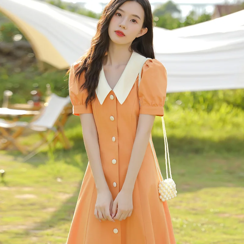 Orange Puff Sleeve French Dress New Summer High Waist Doll Collar Female Design Sense Niche Long A-line Skirt
Orange Puff Sleeve French Dress New Summer High Waist Doll Collar Female Design Sense Niche Long A-line Skirt