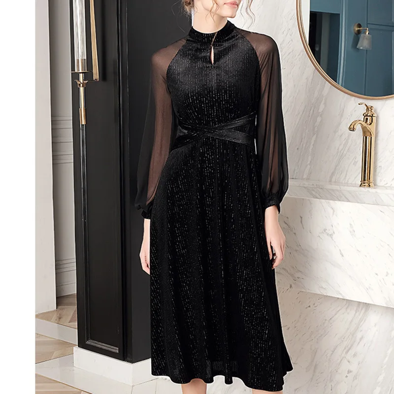 2019 New Spring Summer Stand Collar Long Lantern Sleeve Velvet Perspective Temperament Dress Women Fashion Tide Q210
2019 New Spring Summer Stand Collar Long Lantern Sleeve Velvet Perspective Temperament Dress Women Fashion Tide Q210
