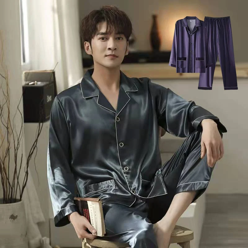 Men's Home Service Suits Silk Satin Long Sleeve Large Size Comfortable Breathable Sleepwear Young Middle-aged Clothing Noble
Men's Home Service Suits Silk Satin Long Sleeve Large Size Comfortable Breathable Sleepwear Young Middle-aged Clothing Noble
