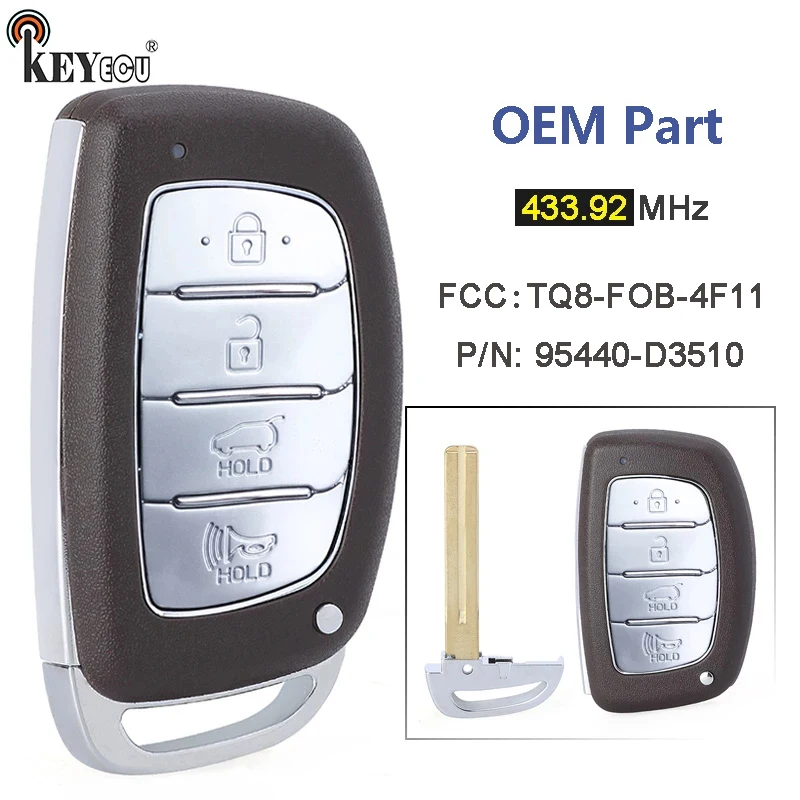 KEYECU 433 92 МГц TQ8-FOB-4F11 P/N: 95440-D3510 4 кнопки Prox умный дистанционный ключ-брелок от машины