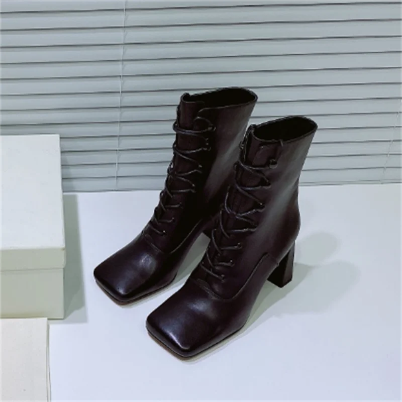 

Square Toe Women Boots Ankle Female Shoes Solid Botas De Mujer Genuine Leather Boots High Quality Thick Sole Bottine Femme