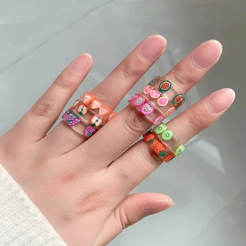 Fashion Trendy Summer Acrylic Resin Cute Fruit Transparent Rings for Women Strawberry Engagement Rings Jewelry Party Gifts
Fashion Trendy Summer Acrylic Resin Cute Fruit Transparent Rings for Women Strawberry Engagement Rings Jewelry Party Gifts