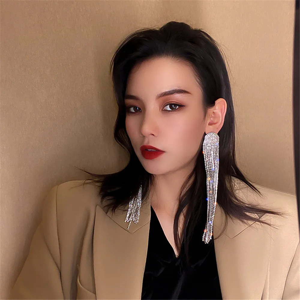 Fashion Long Tassel Full Rhinestone Drop Earrings For Women Crystal Dangle Earring Jewelry Accessories Lady Valentine's Day Gift
Fashion Long Tassel Full Rhinestone Drop Earrings For Women Crystal Dangle Earring Jewelry Accessories Lady Valentine's Day Gift