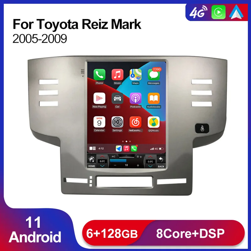 

Tesla Screen Android 11 6+128G Car Multimedia Player Radio Stereo For Toyota Reiz Mark X 2005-2009 DSP GPS Navigation Carplay BT
